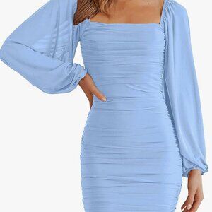 Merokeety Blue Long Sleeve Dress - tags on